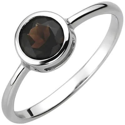 Produktbild von Solitär Ring aus 925 Silber mit Rauchquarz braun rund Fingerring Edelsteinring Innenumfang 58mm Ø18.5mm