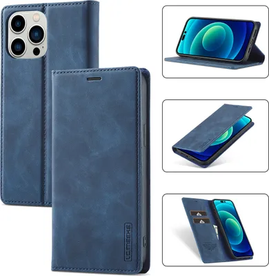 Image de iPhone 14 Pro Étui en cuir avec fonction stand et porte-cartes, étui portefeuille pour iPhone 14 Pro bleu