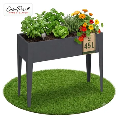 Productafbeelding van Metallische verhoogde bloembak Timo, 100x30x80 cm, met voetstukken, geschikt voor balkon, terras of tuin – antracietkleur