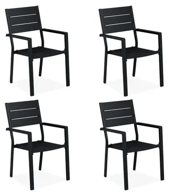 Productafbeelding van Tuinstoelen - Buitensstoel - Balkonstoel - Terrasstoel - Tuinmeubelstoel - Set Van 4 - Zwart Met Houtlook