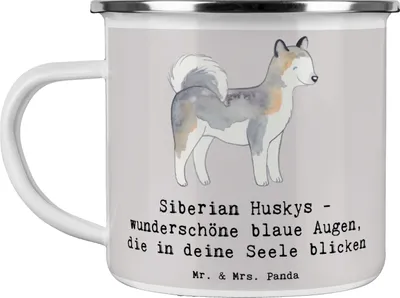 Produktbild von Mr. & Mrs. Panda Pott Siberian Husky Augenzauber - Grau Pastell - Geschenk, Emaille Tasse, spielen, freundlich, Campingtasse, Hunderasse, Hunderassen Eigenschaften