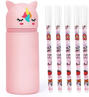 Image de Étui souple en silicone, 2 en 1, à poser, pour écolières, fournitures scolaires