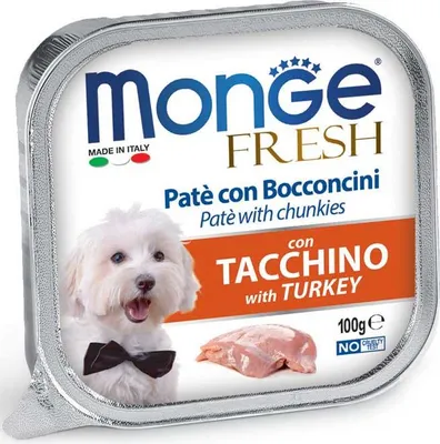 Zdjęcie produktu dla MONGE FRESH - pasztet i kawałki z indykiem 100 g dla psów