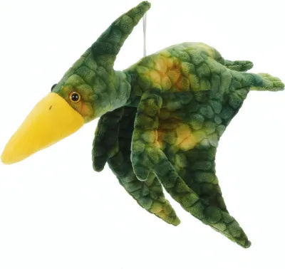 A plush toy dinosaur is shown against a white background.
