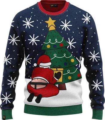 Obrázek produktu pro JAP Christmas Interaktivní ošklivý vánoční svetr Santastring - 100% recyklovaný - Uni pro ženy i muže - Modrá - Velikost 4XL