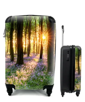 Produktbild von MuchoWow® Koffer Handgepäck Trolley Rollkoffer Kleine Reisekoffer mit 4 Rollen - Wald - Blumen - Lavendel - Sonne - Lila - Natur - Cabin Size < 55x40x23 cm & 55x40x20 cm - Fotokoffer - Kabinenkoffer - Boardgepäck - Reise-Box - Reisekoffer - Reisegepäck - Koffer mit Bild - Trolley für Kinder