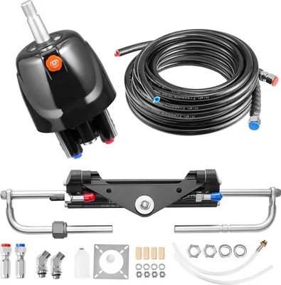 Produktbild von SucceBuy Hydraulisches Außenborder-Lenkset, 150 PS, Marine-Boots-Hydrauliklenksystem mit 6,9 MPa Steuerpumpe, Zweiwege-Sperrzylinder und 6 m Schläuchen, geeignet für Einzelsteuerstand und Einzelmotor