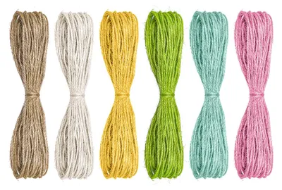 Productafbeelding van Jutstroomset - 6 rollen in verschillende kleuren - voor knutselen en decoreren - 6 x 10 meter, 1-2 mm, 3-strengs