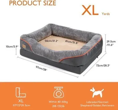 Image de Lit orthopédique pour chiens, taille XL, avec mousse à mémoire de forme confortable et housse imperméable antidérapante - 97 x 72 cm