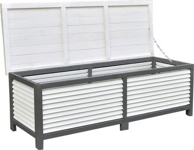 Mucola box na polštáře dřevěný box na polštáře box na polštáře 140 cm zahradní box zahradní truhla truhla na polštáře úložný box - šedý / bílý