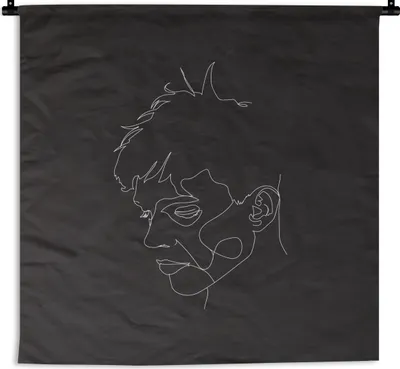 Produktbild von MuchoWow® Wandteppich Wandbehang Mann - Gesicht - Strichzeichnung 90x90 cm Tapisserie Dekoration Wandtuch - Wandaufhänger