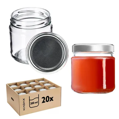 Produktbild von KADAX Einmachgläser mit Deckel "Lerma", Einweckgläser, 200 ml, Silberdeckel, 20 Stück