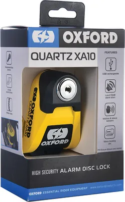 Zdjęcie produktu dla OXFORD Quartz XA10 Blokada tarczy hamulcowej z alarmem - Ø10 mm żółto-czarna