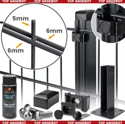 Produktbild von ROYSSON® Doppelstabmattenzaun 6/5/6 Komplettset | 17,5 m Länge, 830 mm Höhe, inkl. Pfosten mit Fußplatten – Anthrazit