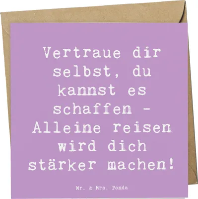 Produktbild von Mr. & Mrs. Panda Grußkarte Spruch Alleine Reisen unternehmen - Lavendeltraum - Geschenk, Trost, Glückwunschkarte, faltkarte, Selbstbewusstsein, Zuversicht, Freiheit