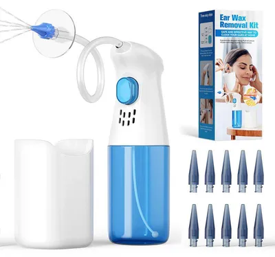 Produktbild von Ohrreinigungsset manuell mit Wasserdruck 1/5 Loch Düsen Silikonaufsätze Ohrspülgerät hygienische Ohrpflege zuhause