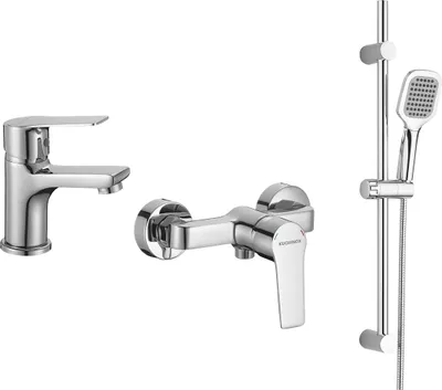 Productafbeelding van BADLAND Complete set: douchearmatuur, wastafelarmatuur BORGO met handdouche, chroom, voor badkamer