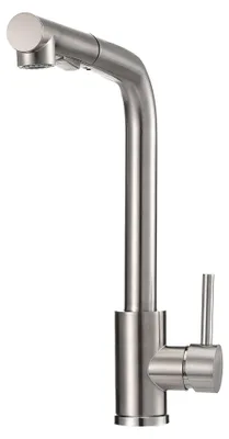 Immagine prodotto di Miscelatore da cucina UnboxG in acciaio inossidabile spazzolato, con doccetta estraibile, girevole a 360°, dotato di 2 getti, miscelatore monocomando e cartuccia in Vetroceramica