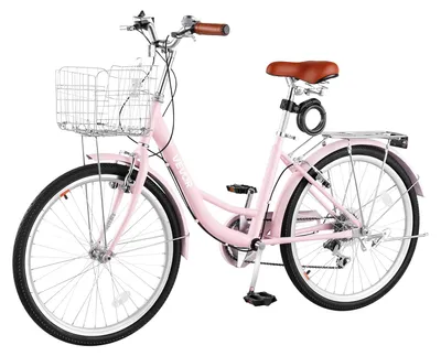 Image de Vélo VEVOR pour femmes, vélo cruiser de 24 pouces, capacité de 150 kg, vélo de ville à 7 vitesses, couleur rose, idéal pour les trajets quotidiens, les courses et les sorties à la plage, équipé de freins V doubles, d'un porte-bagages de 50 kg, de garde-boue et de gants