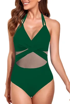Productafbeelding van One Piece Badpak - Semi Doorzichtig Mesh - Groen - M