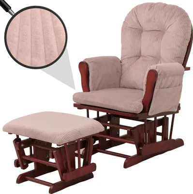 Zdjęcie produktu dla Relax fotel HWC-C76, fotel bujany fotel bujany ze stołkiem tkanina sznurek 320g/m² Oeko-Tex ~ różowy ciemny stelaż