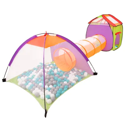 Obrázok produktu pre Selonis Stan na hranie 3v1 s tunelom Detské ihrisko PopUp Ball Pool s 200 loptičkami pre deti, viacfarebné: sivá/biela/tyrkysová