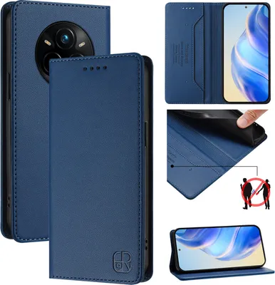 Immagine prodotto di Custodia in pelle per Realme 14 Pro+, flip case con slot per carte, portafoglio e supporto Blu