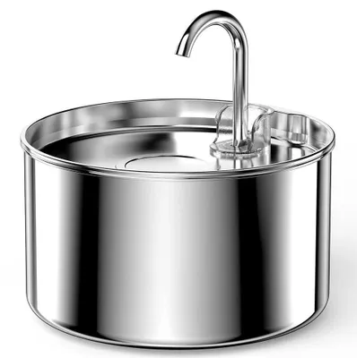 Obrázok produktu pre Automatický napájadlo pre domáce zvieratá – dávkovač vody pre mačky a psov – 2,2 l – nerezová oceľ – USB 5V – priehľadné okienko na kontrolu hladiny vody