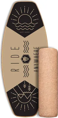 Produktbild von Daffy Boards Allrounder Balance Board Set mit Korkrolle - Design: Ride any Beige