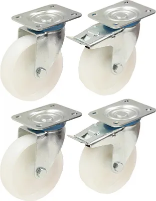 Produktbild von 125 mm (5 Zoll) Nylonrollen, hochbelastbare Lenkrollen mit Bremse, Set, Tragkraft je 170 kg –