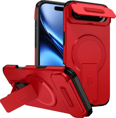 Immagine prodotto di Custodia magnetica per iPhone Air, custodia resistente a doppio strato con protezione scorrevole della fotocamera e supporto regolabile Rosso