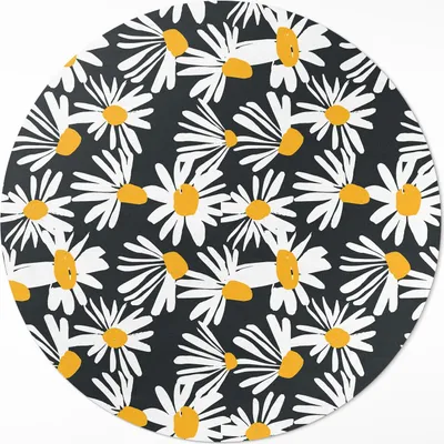 Produktbild von Gemalte Gänseblümchen und Wildblumen– Vinyl Fußmatte – Ø 130cm – Rutschfest, Pflegeleicht & Langlebig