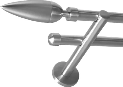Produktbild von Gardinenstange Set Edelstahl Look Metall Ø 16mm zur Wandbefestigung 2-lauf Modern Spitze, Länge wählbar H22 E10 E17