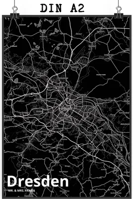 Produktbild von Mr. & Mrs. Panda Bild Dresden DIN A2 - Geschenk, drucke, Wandbild, Plakat, wanddeko, Stadt, Kunstdruck, Dorf Karte Landkarte Map Stadtplan