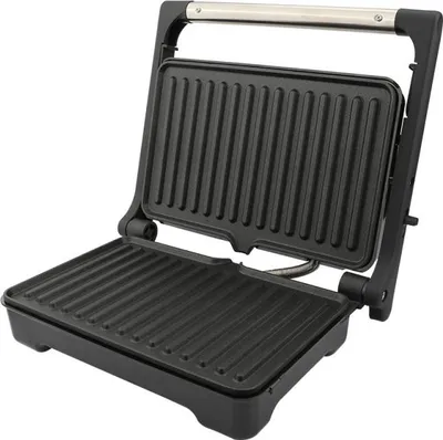 Obrázek produktu pro Gril Rosberg R51442I, 1500 W, Otevírací hmotnost 180 g, Nepřilnavý, Miska na tuk, Nerezová ocel/černá