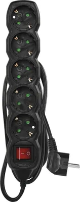 EMOS Steckdosenleiste 5-fach mit Schalter, 150 cm Kabel 1,5 mm2, schwarz, Steckdosen 45° gedreht, Sc