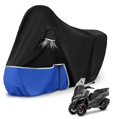 Produktbild von Outdoor-Motorradabdeckung, passend für Piaggio MP3 400/500 (ohne Topcase), wasser- und winterfest, 420D Oxford-Gewebe, schwarz & blau