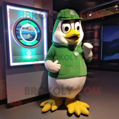 Produktbild von Grüner REDBROKOLY Pinguin Maskottchen Kostüm charakter gekleidet mit einem Henley-Hemd und Armbanduhren