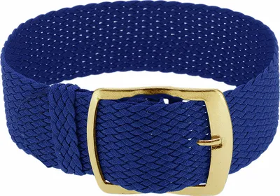 Produktbild von Minott Perlon Durchzugsband | Textil blau geflochten | gleichlaufend, Stegbreite:18mm, Schließe:Gelbgolden