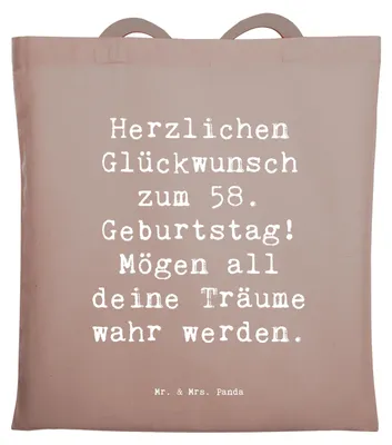 Produktbild von Mr. & Mrs. Panda Beutel Spruch 58. Geburtstag - Braun Pastell - Geschenk, Glückwunsch, Laptoptasche, Jubiläum, Liebe Grüße, Geburtstagswünsche, Tasche, Jutebeutel, Uni