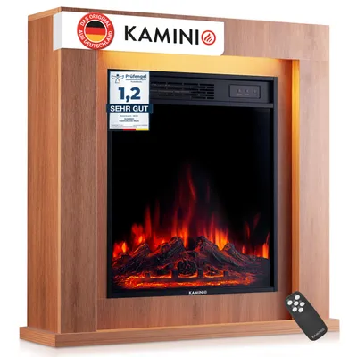 Produktbild von KAMINIO Elektrokamin MATTI - Elektrischer Standkamin mit Heizung, 3D-Flammeneffekt, LED-Ambientelicht, Fernbedienung - 32 Zoll, Eiche