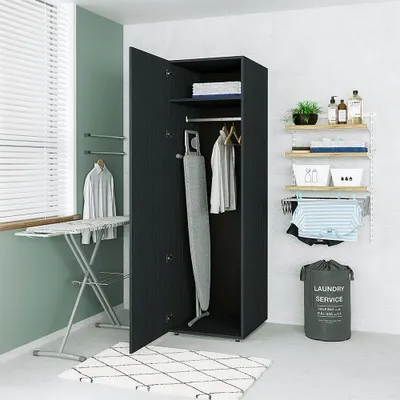 Image de Roomart • Armoire haute de 60 cm de large | avec 1 étagère • Blanc • Chêne noir