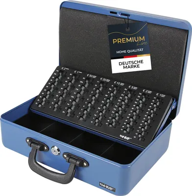 Geldkassette mit 2 Tragegriffen von HMF mit 36 cm Breite in Blau