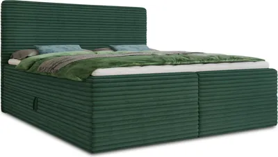 Produktbild von Boxspringbett Mollo mit 2 Bettkästen, Doppelbett mit Bonell-Matratze und Topper, Polsterbett in weichem Cordstoff, Bett, Boxbett, Bettgestell für Schlafzimmer (Grün (Tilia 39), 140 x 200 cm)
