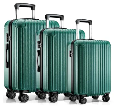 Produktbild von Koffer Set 3-teilig, Hartschalen Hartschalen Reisekoffer, Koffer & Trolleys mit 4 Rollen & Zahlenschloss, Handgepäck Koffer, Dunkelgrün