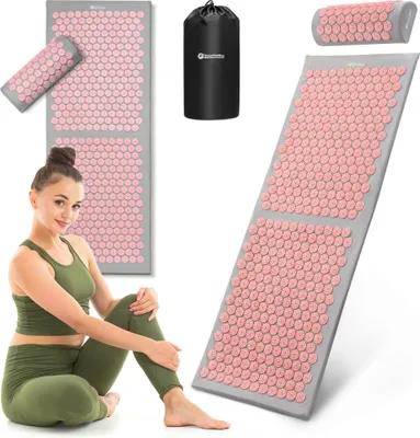 Produktbild von XL Akupressurmatte 130 cm mit Kissen & Transporthülle – HyperMotion grau-rosa (HYP35) mit 17.388 Druckpunkten