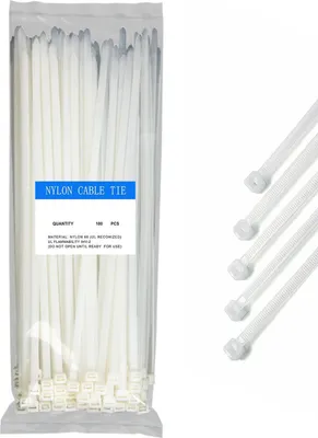 Zdjęcie produktu dla Zestaw 100 opasek kablowych EWANTO z białego nylonu do utrzymania porządku w domu, ogrodzie i pracy Zestaw opasek zaciskowych KB-3