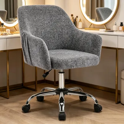 Image de Chaise de bureau avec accoudoirs, chaise de bureau pivotante sur roulettes, fauteuil de bureau, fauteuil rembourré, gris