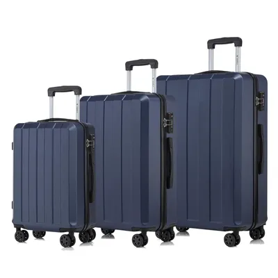 Produktbild von Premium Reisekoffer TSA-Schloss,YKK-Reißverschluss Hartschalen-Koffer Trolley Kabinenkoffer Rollkoffer Suitcase Handgepäck (Dunkelblau, M-L-XL-Set)