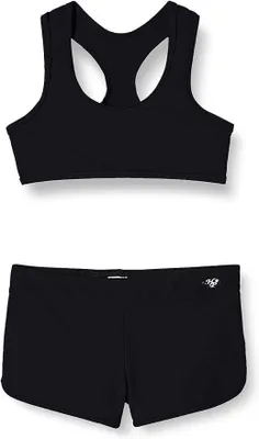 Immagine prodotto di Costume da bagno intero da bambina, marca Haute Pression, due pezzi, tinta unita, nero, taglia adatta a bambine di 16 anni